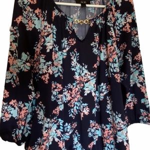 AGB Floral Blouse - Black, Pink, Blue